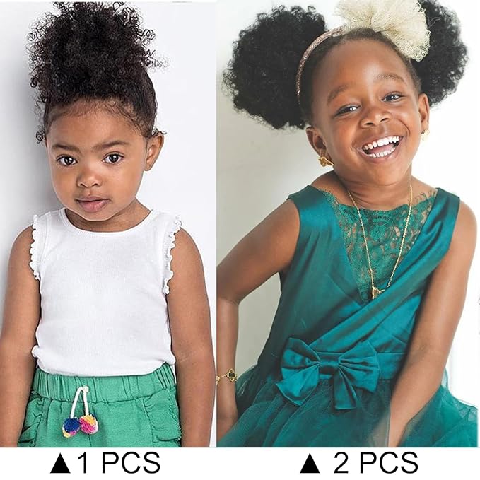 Kids Ponytail Afro Puff Ponytail for Black Women Human Hair Buns 2PCS/Pack 4 Inch for Girls Kids Children Babies Small Size Natural Black Kinky Curly Hair Updo Donut Chignon