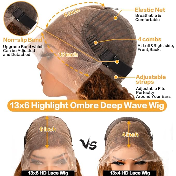 28inch Highlight Ombre Lace Front Wig Human Hair 13x6 HD Honey Blonde 4/27 Deep Wave Lace Frontal Wigs Glueless Wigs Human Hair