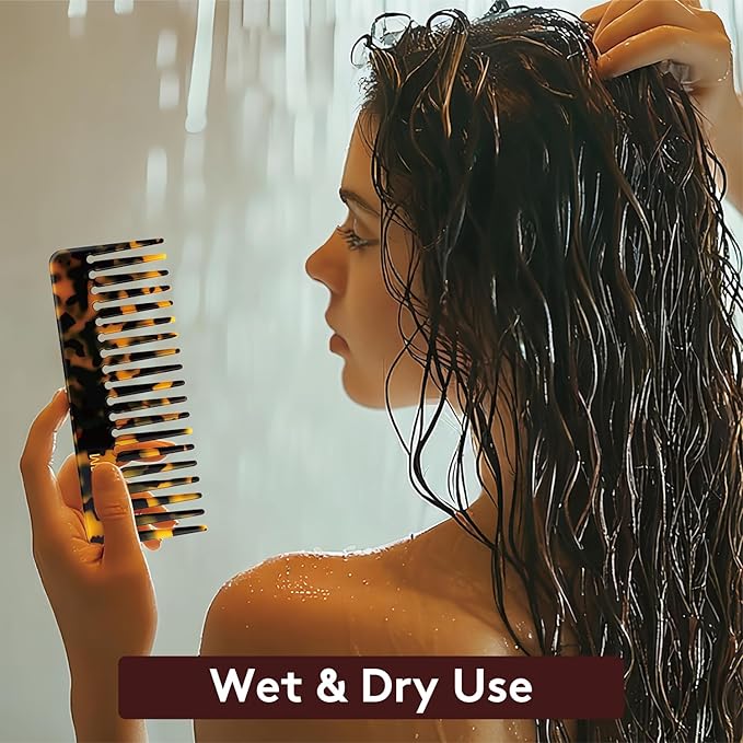 Wide Tooth Comb for Curls & Thick Hair - Large Detangling Comb for Women, 6 Inch Full-hand Length Acetate (Anti-Static), Wet/Dry Use, Reduces Breakage, 2 Pack (Tortoise & Tokyo)