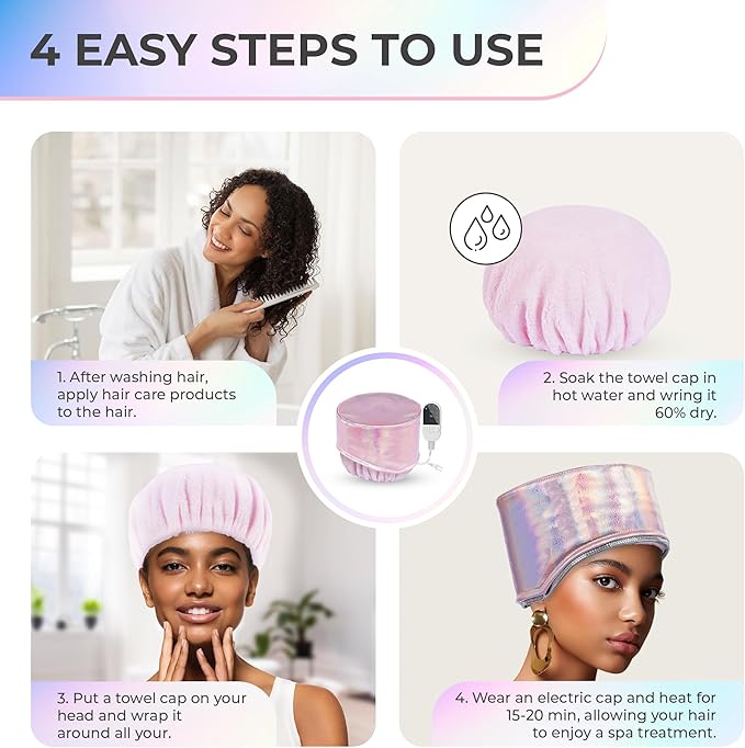 Heating Cap for Deep Conditioner w/10-level Heats Up Quickly, Hair Steamer for Natural Black Hair Home Use - Thermal Heat Cap for Treatment, Great for Deep Conditioner - Portable, Waterproof