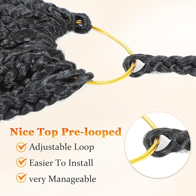 Goddess Box Braids Boho Crochet Hair 14 Inch, 9 Packs Pre Looped Box Braids For Black Women(14Inch 9 Packs,1#)