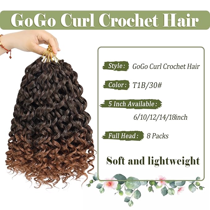 Vomella GoGo Curl Crochet Hair for Black Women 8 Packs 12 Inch Water Wave Curly Crochet Hair Ocean Wave Beach Curl Synthetic Crochet Hair Extensions(T30#)