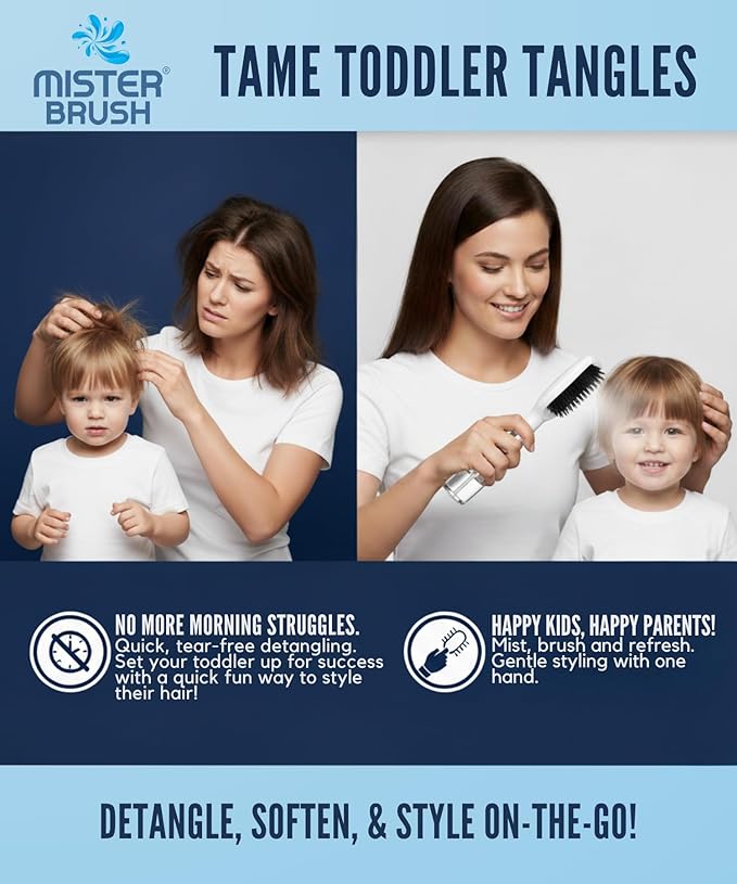 Navy All in One Brush + Mister - 2 in 1 - Detangling Brush - No More Hair Hassle