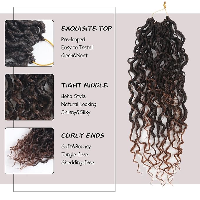 Goddess Locs Crochet Hair,Vemet 14 Inch 9 Packs Synthetic Faux Locs Crochet Hair for Black Women,River Locs Hair Extensions Boho Style Pre looped Faux Locs with Curly Ends