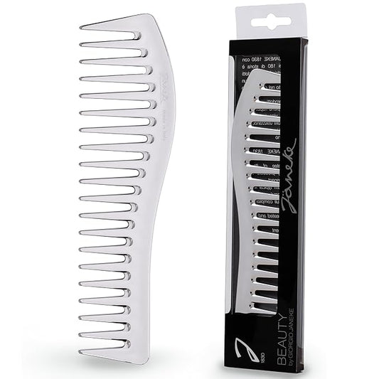 Janeke Wave Comb – Wide Tooth Detangling Comb for Wet & Curly Hair – Heat-Resistant, Anti-Static, Gentle on Scalp – Made in Italy Professional Hair Tool (Silver)