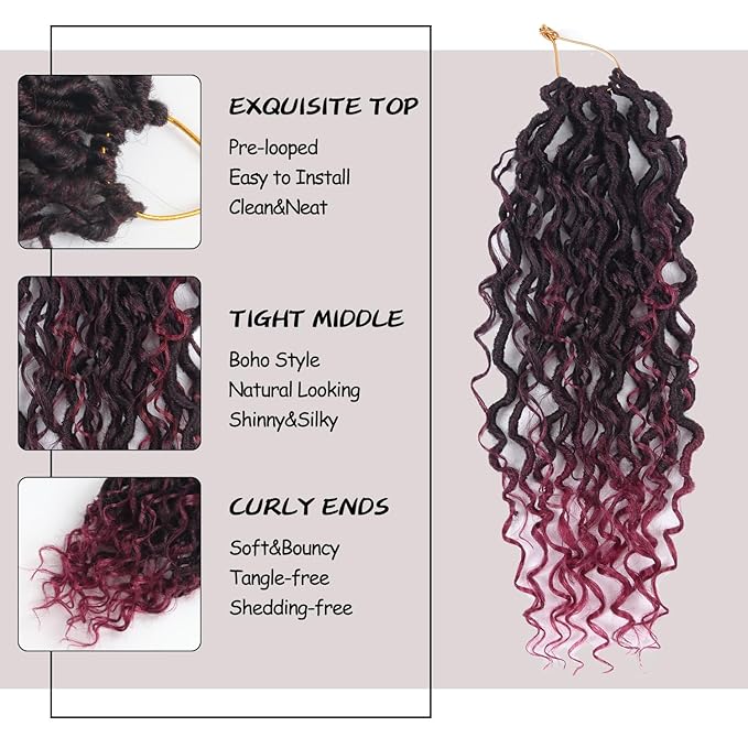 Goddess Locs Crochet Hair,Vemet 14 Inch 9 Packs Synthetic Faux Locs Crochet Hair for Black Women,River Locs Hair Extensions Boho Style Pre looped Faux Locs with Curly Ends