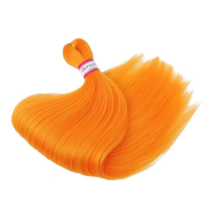 Dorsanee Orange Braiding Hair Pre Stretched 20 Inch 3 Packs Professional Easy Braiding Hair for Crochet Braids Twists Locs Hair Soft Yaki Texture Hot Water Setting Synthetic Hair Extensions
