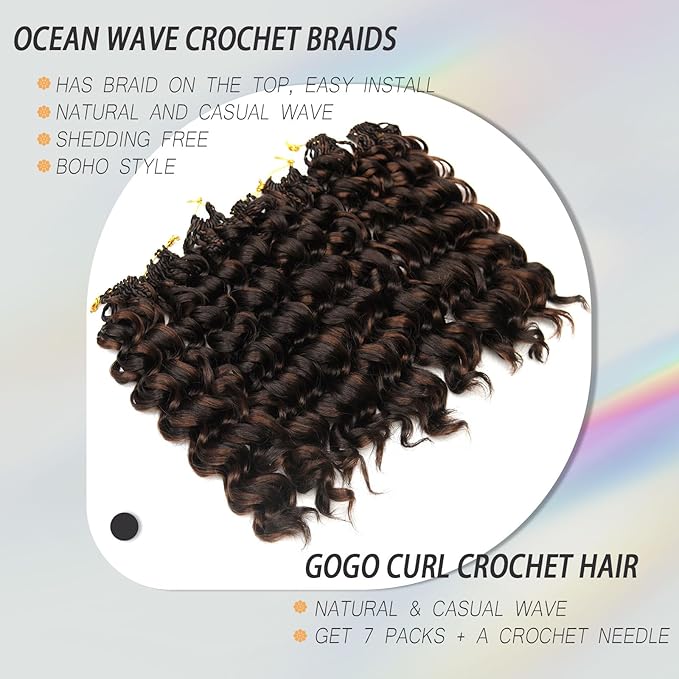 Short Crochet Hair Curly Highlight 4/30 Brown GoGo Curl Crochet Hair for Black Women Ocean Deep Water Wave Beach Curl Crochet Braids Soft Like Human Hair 7 Pack Natural Look Hair Extensions 12 Inch