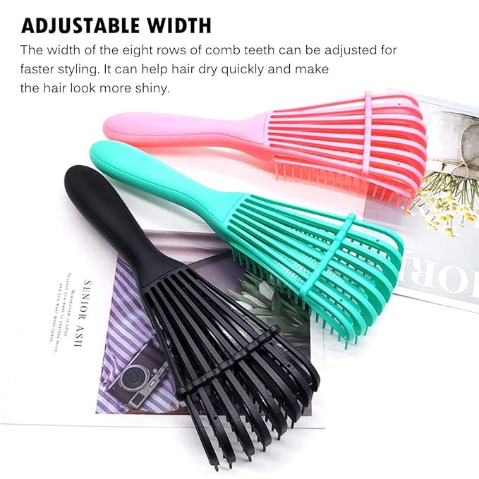 Hair Brush for Afro American/African Textured 3a to 4c Hair, Detangling Brush for Women's Knots, Wet/Dry/Oil/Thick/Long Hair, 4 pcs (Black+3 pcs)