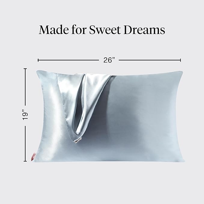 Kitsch Satin Pillowcase with Zipper for Hair & Skin, Softer Than Silk Pillow Cases Queen, Wrinkle-Free, Smooth and Cooling Satin Pillow Covers, Standard Size 19"x26", Haze Blue
