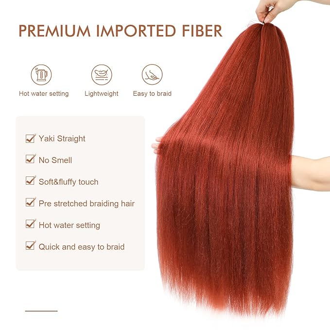 Pre-stretched Braiding Hair - 18 Inch 8 Packs Orange Copper Braiding Hair For Twist or Box Braids, Yaki Texture Hot Water Setting Synthetic Braiding Hair Extensions (18 Inch, 350#-8P)