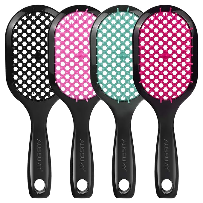 4 Pack Vented Detangling Hair Brush - Detangler Hairbrush with Soft Bristles for Effortless Tangle Free - Ideal for Wet Dry or Curly Damaged Hair for Women Men Kids