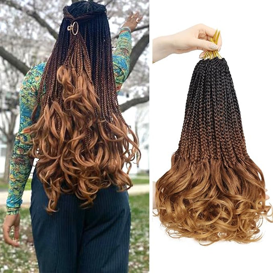 French Curl Crochet Braids 12 Inch Goddess Box Braids Crochet Hair Pre Looped Crochet Box Braid with Curly Ends Synthetic French Curly Braiding Hair Extensions 8 Packs 1B/33/30