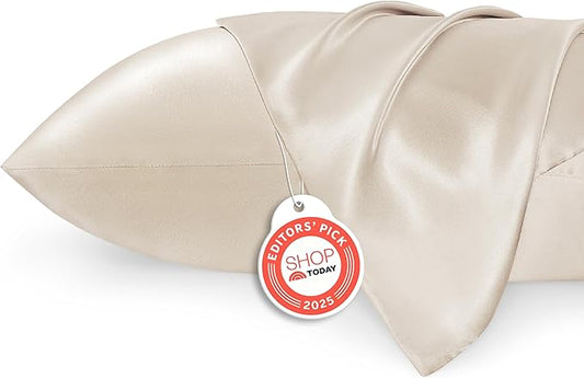 Bedsure King Size Satin Pillowcase Set of 2 - Beige Silky Pillow Cases for Hair and Skin with Envelope Closure, Similar to Silk Pillow Cases, Gifts for Women Men, 20x36 Inches, 2pcs