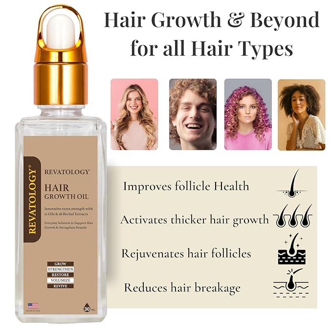 REVATOLOGY Hair Growth Oil for Adults (Made in USA) pre-rinse Formula with 30 Oils and Herbal extracts Reduces Hair Fall, Boosts Regrowth & Strengthens Roots | Cruelty & Chemical Free