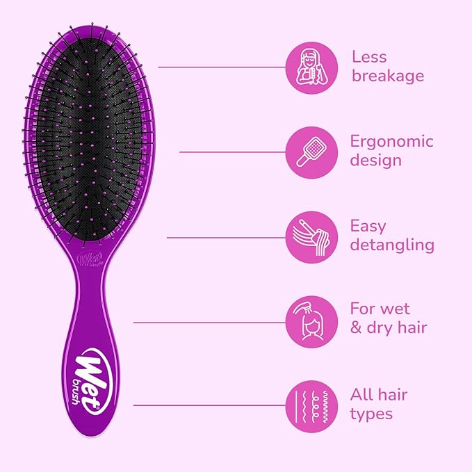 Wet Brush Original Detangling Hair Brush, Purple, Ultra-Soft IntelliFlex Bristles, Detangler Hairbrush Glides Through Tangles With Ease For All Hair Types, For Women, Men, Wet & Dry Hair