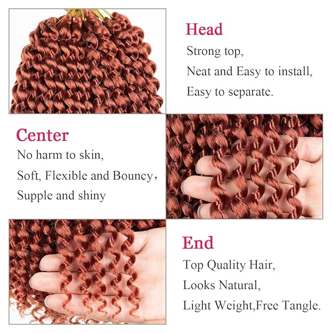 Leeven 2 Packs Copper Red Passion Twist Hair 12 Inch Water Wave Crochet Braids Hair for Distressed Butterfly Locs 350 Color Synthetic Hot Water Setting Passion Twists Hair Extensions