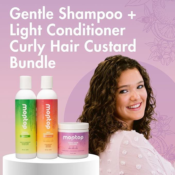 MopTop Gentle Shampoo + Light Conditioner + Curly Hair Gel for Curly, Wavy, and Coily Hair, Color Safe, Moisturizing Womens Hair Care