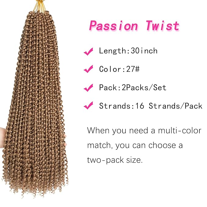 30 Inch Passion Twist Hair, Blonde Water Wave Crochet Hair for Women Blonde Passion Twist Crochet Hair Long Bohemian Synthetic Curly Passion Twists Braiding Hair Extensions (30 Inch (Pack of 2), #27)