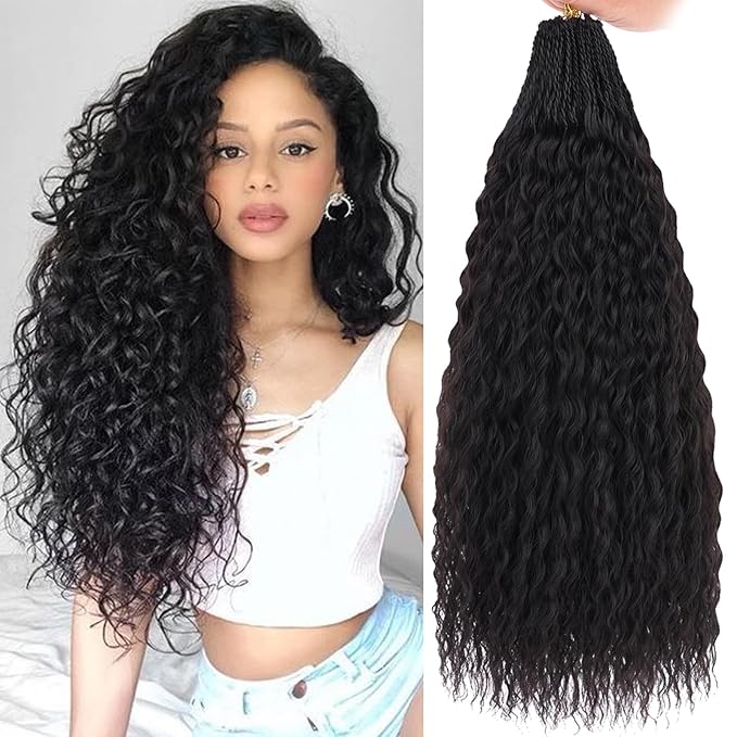 Xtrend Pre Looped Micro Curly Crochet Hair 18 Inch 8 Packs Brazilian Afro Kinky Crochet Hair Black Braiding Hair Extensions Deep Wave Synthetic Mini Senegalese Twist Hair For Boho (30Strands/Pack，1B#)