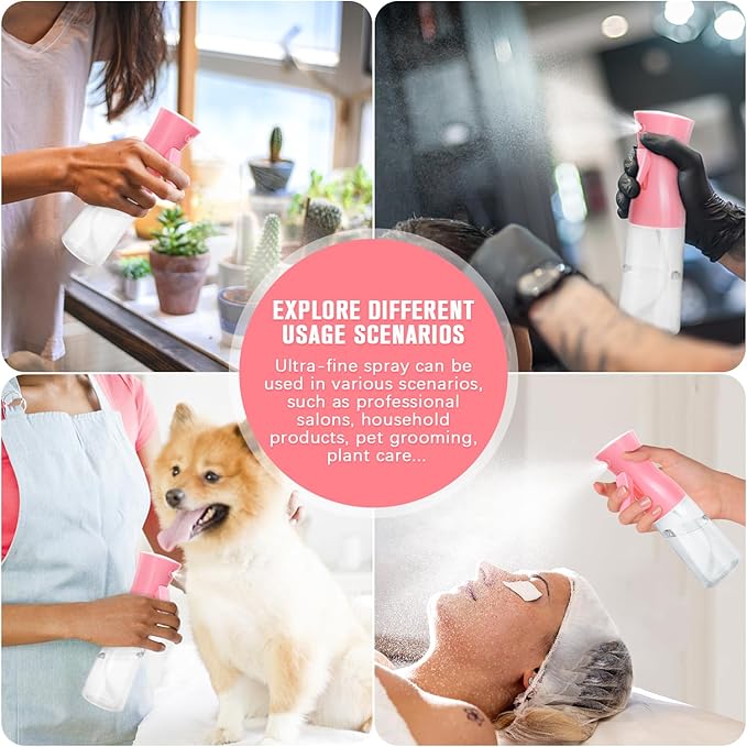 Spray Bottle,Fine Mist Spray for Hair,Ultra-Fine Continuous Spray Bottle for Skincare,Plant Care,Pet Grooming,Cleaning, Refillable Spray Container,Christmas Gift (2Pcs Light Pink)