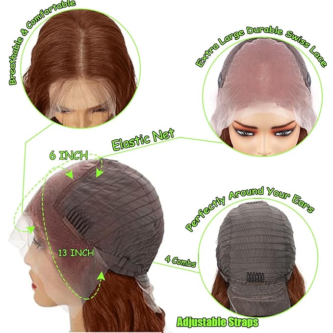20 Inch Reddish Brown Lace Front Wigs Human Hair 13×6 HD Lace Body Wave Aubrun Brown Front Wig Pre Plucked Red Human Hair Colored Wig 180% Density