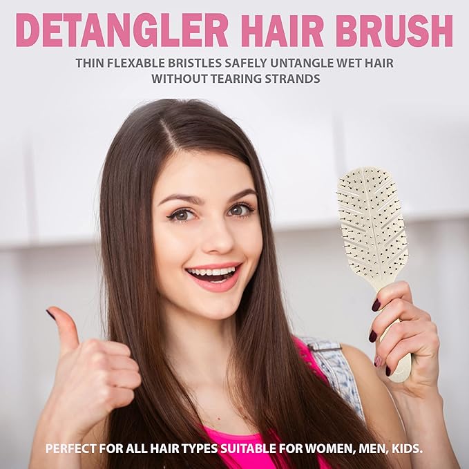 Detangler Brush by Fiora Naturals - 100% Bio-Friendly Detangling brush w/Ultra-Soft Bristles - Glide Through Tangles with Ease - For Curly, Fine, Black Natural, Women, Men, Kids - Dry and Wet Hair