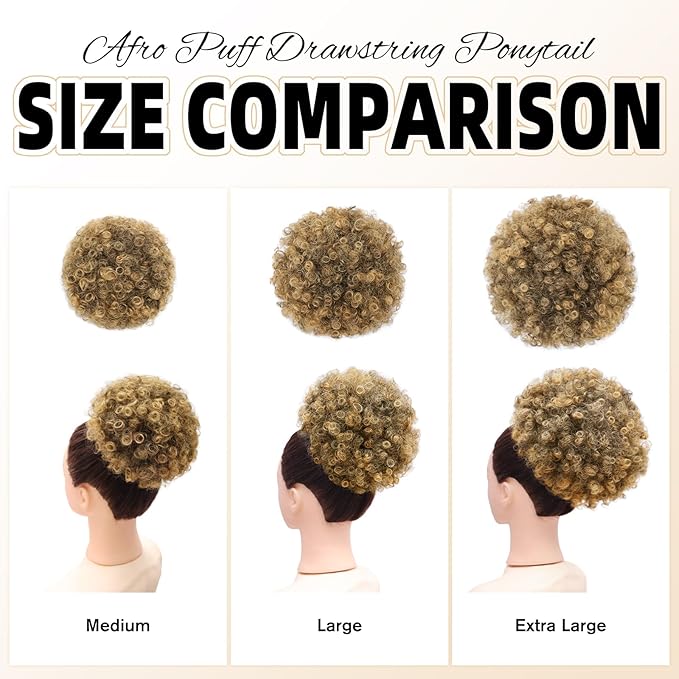 AISI QUEENS Afro Puff Drawstring Ponytail for Black Women, Black to Honey Brown Afro Bun Drawstring Ponytail for Women Girls(T27#)