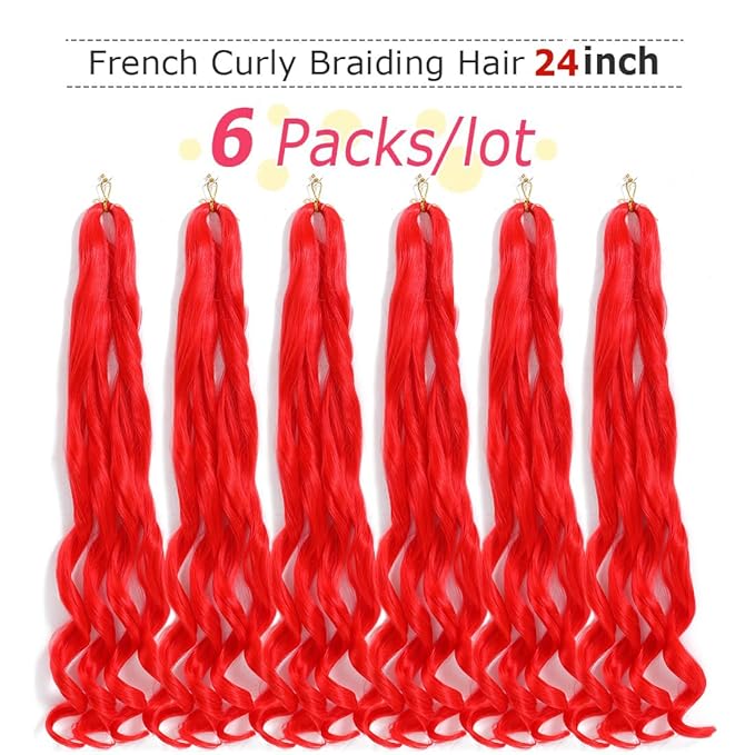 RedFrench Curly Braiding Hair 24 Inch 6 Packs Black Loose Wave Bouncy Crochet Hair Pre Stretched 100g/pack Yaki Curly Braiding Hair for Black Women Hair Extensions ((Pack of 6),24inch,Red)