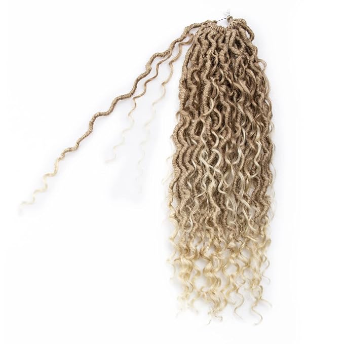 Goddess Locs Crochet Hair 18Inch 8Packs Crochet Locs,Boho Faux Locs With Curly Ends River Hippie Locs Bohemian Locs Crochet Braids(27/613, 18inch(Pack of 8))