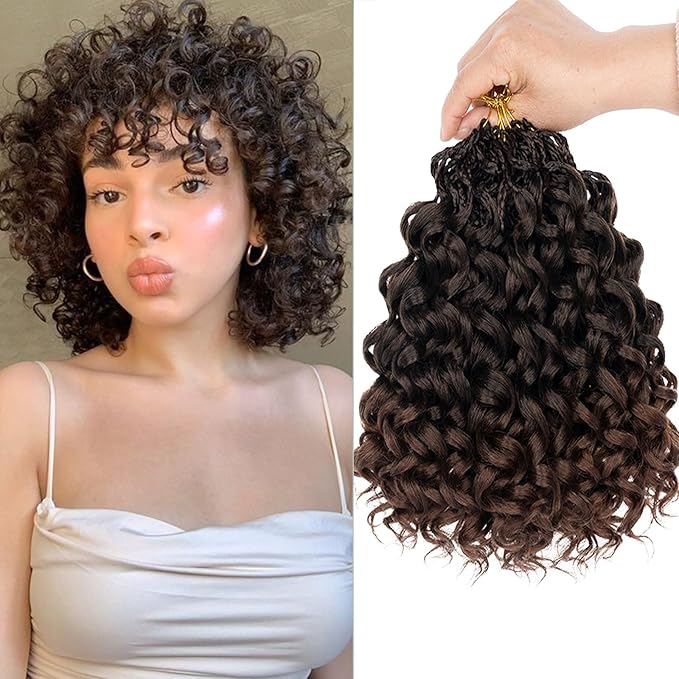 10 Inch Gogo Curl Crochet Hair 8 Packs Pre-Looped Deep Short Curly Crochet Hair Natural Water Wave Curly Beach Curl Crochet Hair Curly Braiding Hair Extensions for Women (16Strands/pack T30#)