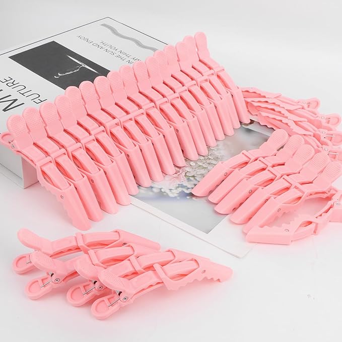 30 Pack Alligator Hair Clips for Styling, Sectioning Crocodile hair Clips Professional Barber Accessories for Salon of Thick Curly Volume Hair (Pink)