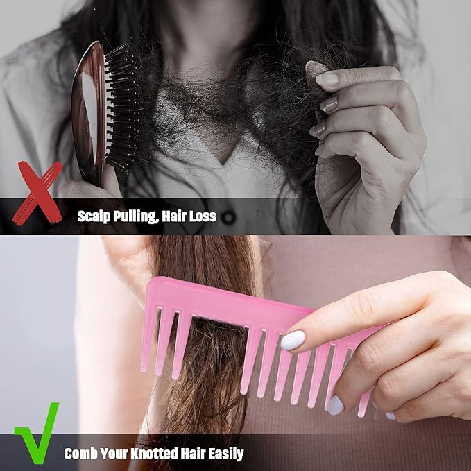 Patelai Wide Tooth Comb Large Hair Detangling Comb for Curly, Wet Dry Hair, No Handle Detangler Accessories(Pink)