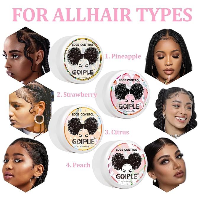 Edge Control Wax for Women - Strong Hold Non-greasy Smoother, Mini Control Brush for Back Hair, No Flaking Water-based Stay Gel, Slick Back Wax for All Hair Types (8pcs)