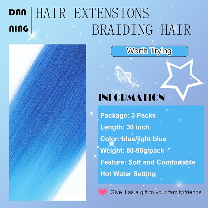 Ombre Blue Sky Blue Pre Stretched Braiding Hair 30 Inch 3 Packs Professional Yaki Texture Festival Braids Box Crochet Twist Hair Extensions
