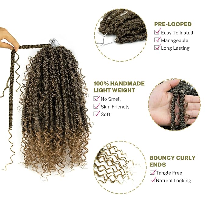 8 Pack Passion Twist Crochet Hair 14 inch Pretwisted Passion Twist Hair with Curly ends, Pre-looped Braided Crochet Boho Short Passion Twist Braided Hair for Women 96pc