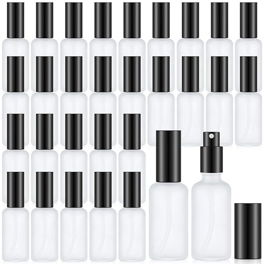Roshtia 30 Pcs 1.69 Oz/ 50 ml Black Glass Spray Bottle Refillable Perfume Atomizer Clear Decorative Empty Bottles with Fine Mist Sprayer Pump for Face Body Travel