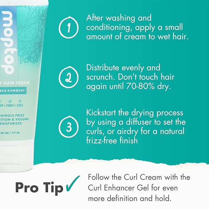 MopTop Curl Cream - Moisturizing Curl Activator for Frizz Control & Volume, Curl Defining Cream for Wavy, Curly & Coily Hair, Made with Junk-Free Natural Ingredients (Citrus Kumquat Fragrance, 6oz)