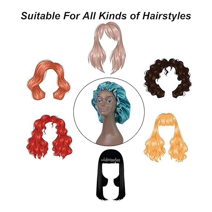 Silk Bonnet for Sleeping Satin Bonnets Double Layer Reversible Hair Cap Bonnet for Women Long Curly Braid Hair (ScubaBlue)