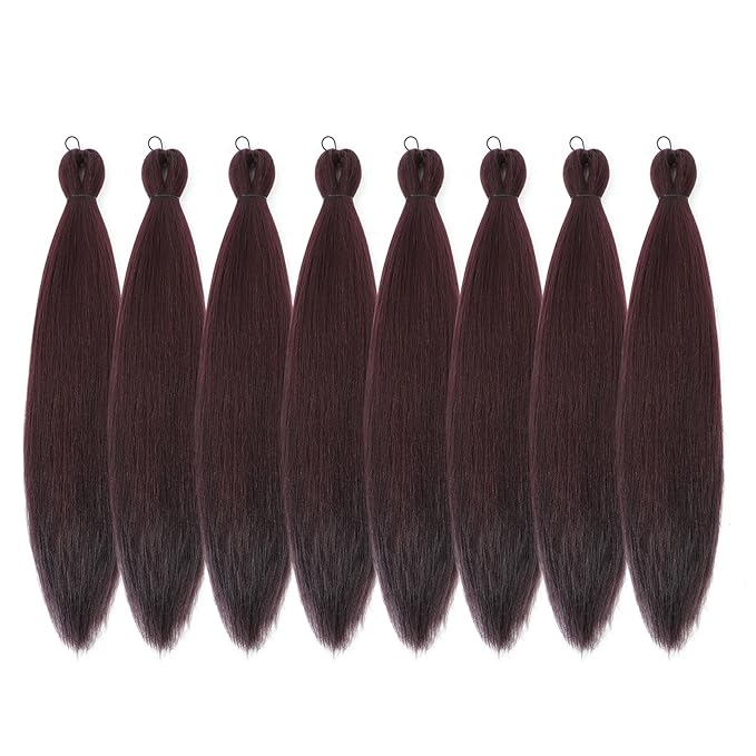 Pre-stretched Braiding Hair - 16 Inch 8 Packs Burgundy Braiding Hair For Twist or Box Braids, Yaki Texture Hot Water Setting Synthetic Short Braiding Hair Extensions (16 Inch, 99J-8P)