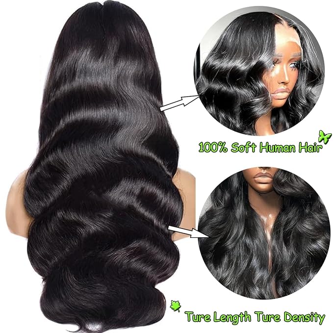 36 Inch Body Wave Lace Front Wigs Human Hair For Black Women 13×6 HD Transparent Lace Front Wig Natural Black Color 180% Density Pre Plucked With Baby Hair