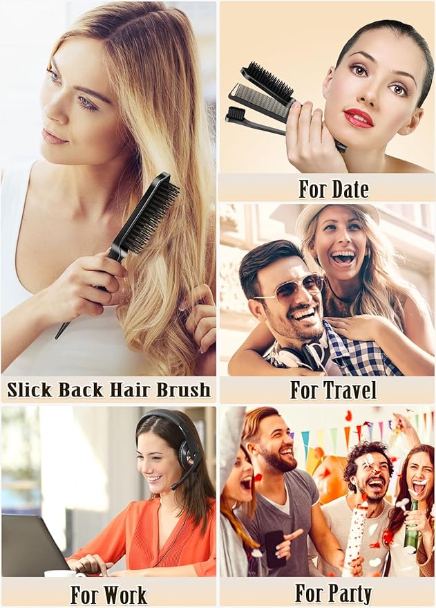 Slick Back Hair Brush & Hair Wax Stick Set - Frizz Control & Flyaway Smoothing - Sleek Ponytails, Buns, Edges - Styling Cream/Gel/Balm/Pomade Stick for Women - Styling Accessories for Girls & Kids