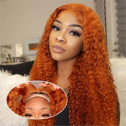 Curly Bob Wig Human Hair Deep Wave 200% Density 5x5 HD Lace Closure Wigs Human Hair Bob Wigs For Black Women Wear And Go Glueless Curly Wig Ginger Color 26 Inch