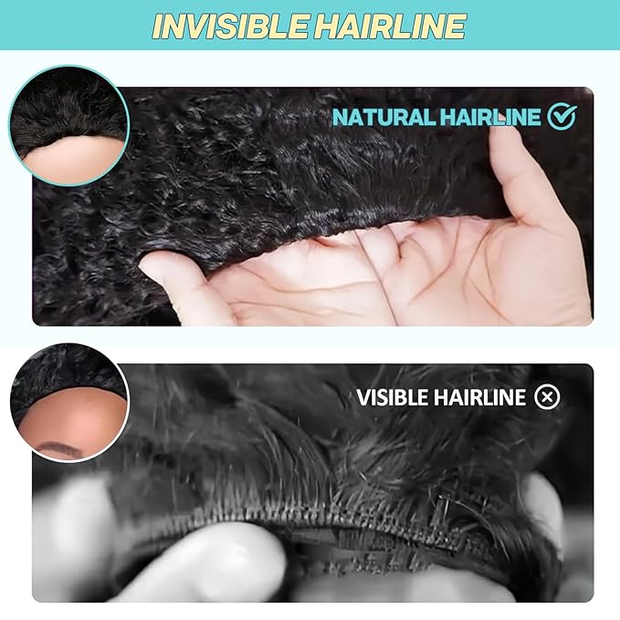 Kinky Curly Half Wig Human Hair 200 Density 3 In 1 Drawstring Seamless Flip Half Wigs Wear Go Glueless Wigs Human Hair 18 Inch Curly Half Wig for Women Drawstring Headband Wig Beginner Friendly