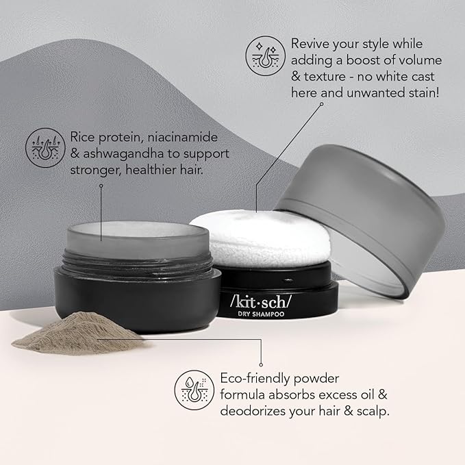 Kitsch Dry Shampoo Powder for Women & Men Dry Shampoo for Dark Hair w/Rice Protein - Unscented, Volumizing, No White Cast, Non Toxic, Non Aerosol, Organic, Travel Size | Ideal Gifts for Women - 8g