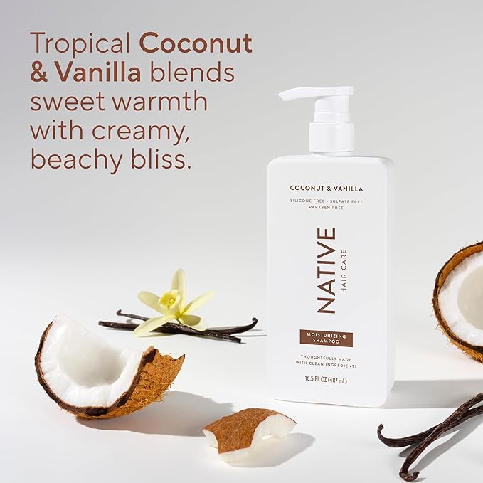 Native Coconut & Vanilla Shampoo and Conditioner Contain Naturally Derived Ingredients | All Hair Types, Color & Treated, Fine to Dry Damaged, Sulfate & Dye Free - 2-Pack