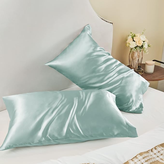 BEDELITE Satin Pillowcase for Hair and Skin, Super Soft and Cooling Similar to Silk Pillow Cases 2 Pack with Envelope Closure, Gift for Women Men(13"x18" Toddler Size, Haze Blue)