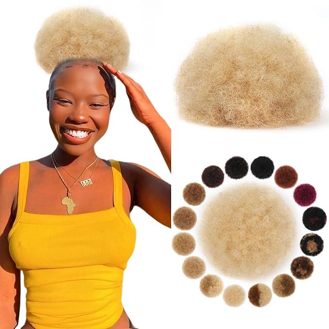 Afro Puff Drawstring Ponytail for Black Women 100% Human Hair #613 Bleach Blonde Kinky Curly Durable Natural Soft and Smooth Drawstring Ponytail For Women