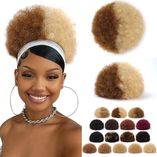 Ponytail Extension for Black Women #P4-613 Half Medium Brown Half Bleach Blonde 4c Human Hair Durable Natural Soft and Smooth Afro Chignon Hairpieces