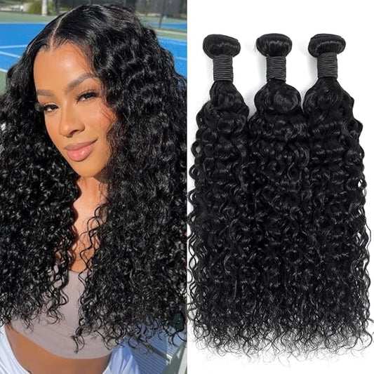 26 26 28 Inch Water Wave Human Hair Bundles Brazilian Virgin Human Hair Bundles 12A Deep Water Wave Bundles 100% Real Human Hair Extensions Natural Black